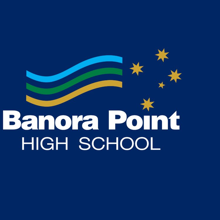 Banora Point High School logo on dark blue background.